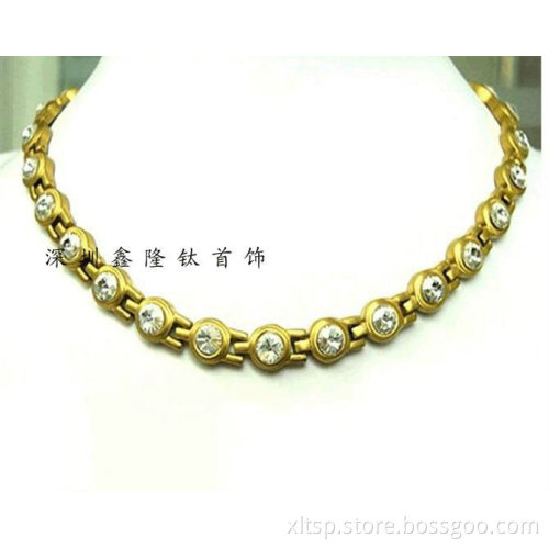 TT80 HOT Stainless Steel Gold Necklace with Crystals